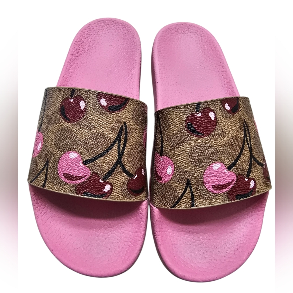 New Pink and Brown Cherry Slide Sandals